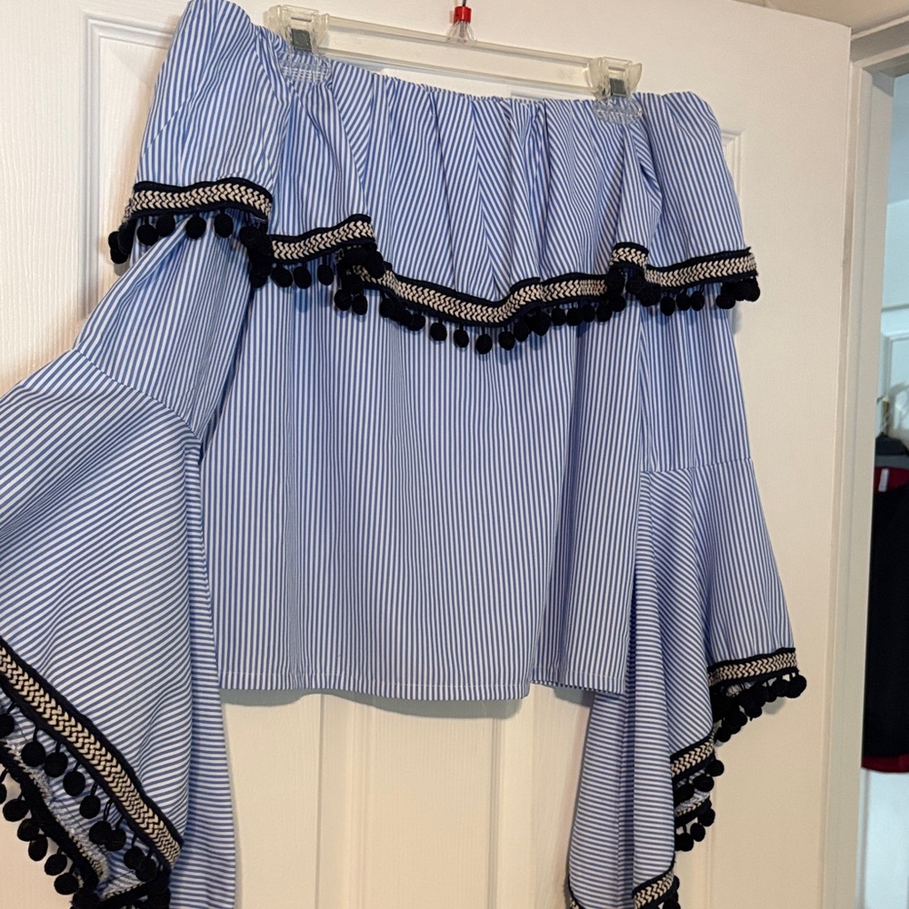 Forever 21 Blue Striped Off-Shoulder Top (adorable)